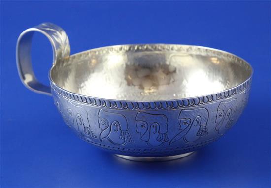 A George V antique Greek style silver shallow drinking cup, 6 oz.